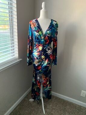 Navy Tropical Floral Maxi Wrap Dress